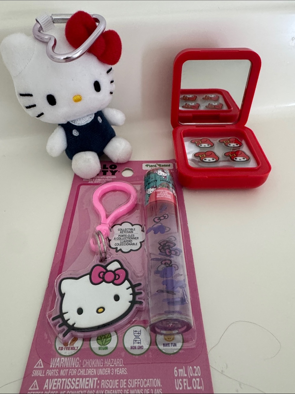 Hello Kitty Keychain Lip Balm Set, Pimple Patches and Bag or Backpack Charm